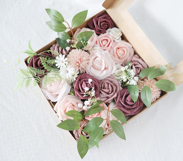 Simulated mixed pink purple rose silk fabric aircraft box DIY interior decoration